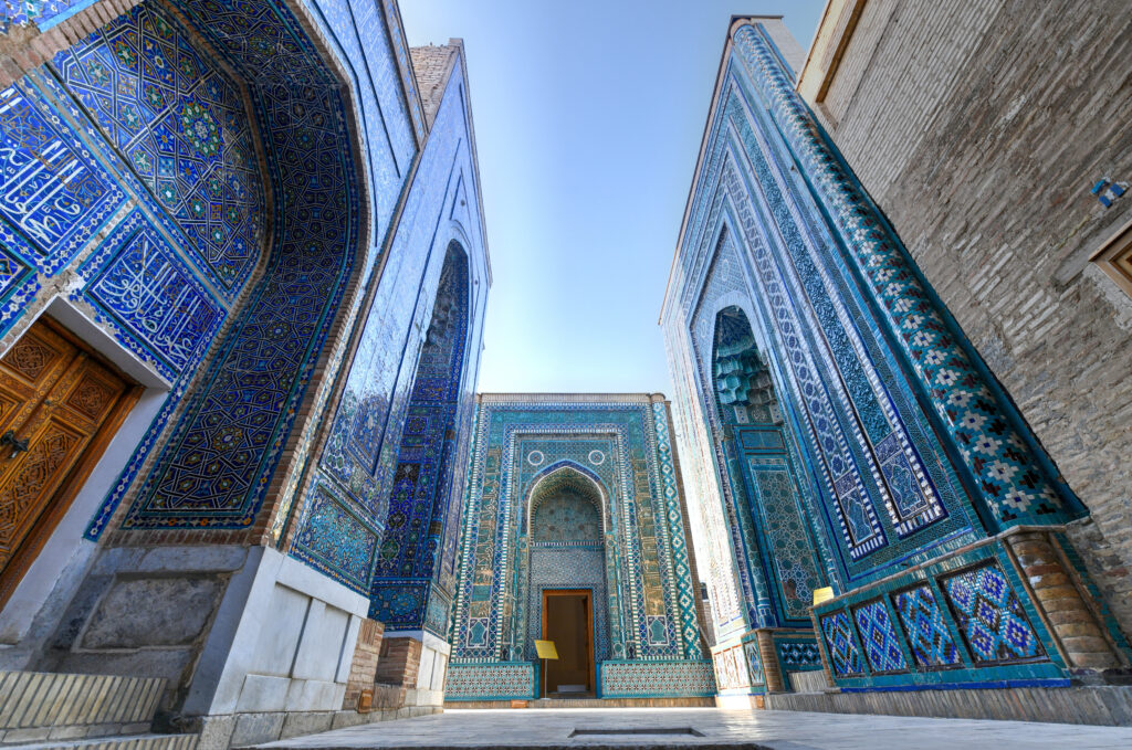Shah-i-Zinda or Shohizinda (The Living King), a necropolis in Samarkand, Uzbekistan.