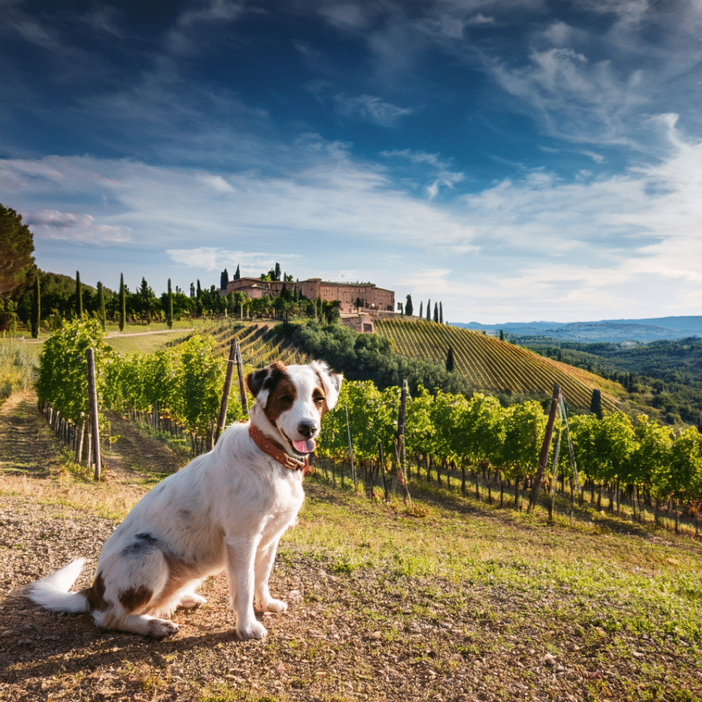 dog traveler enjoy the spectacular views in tuscany