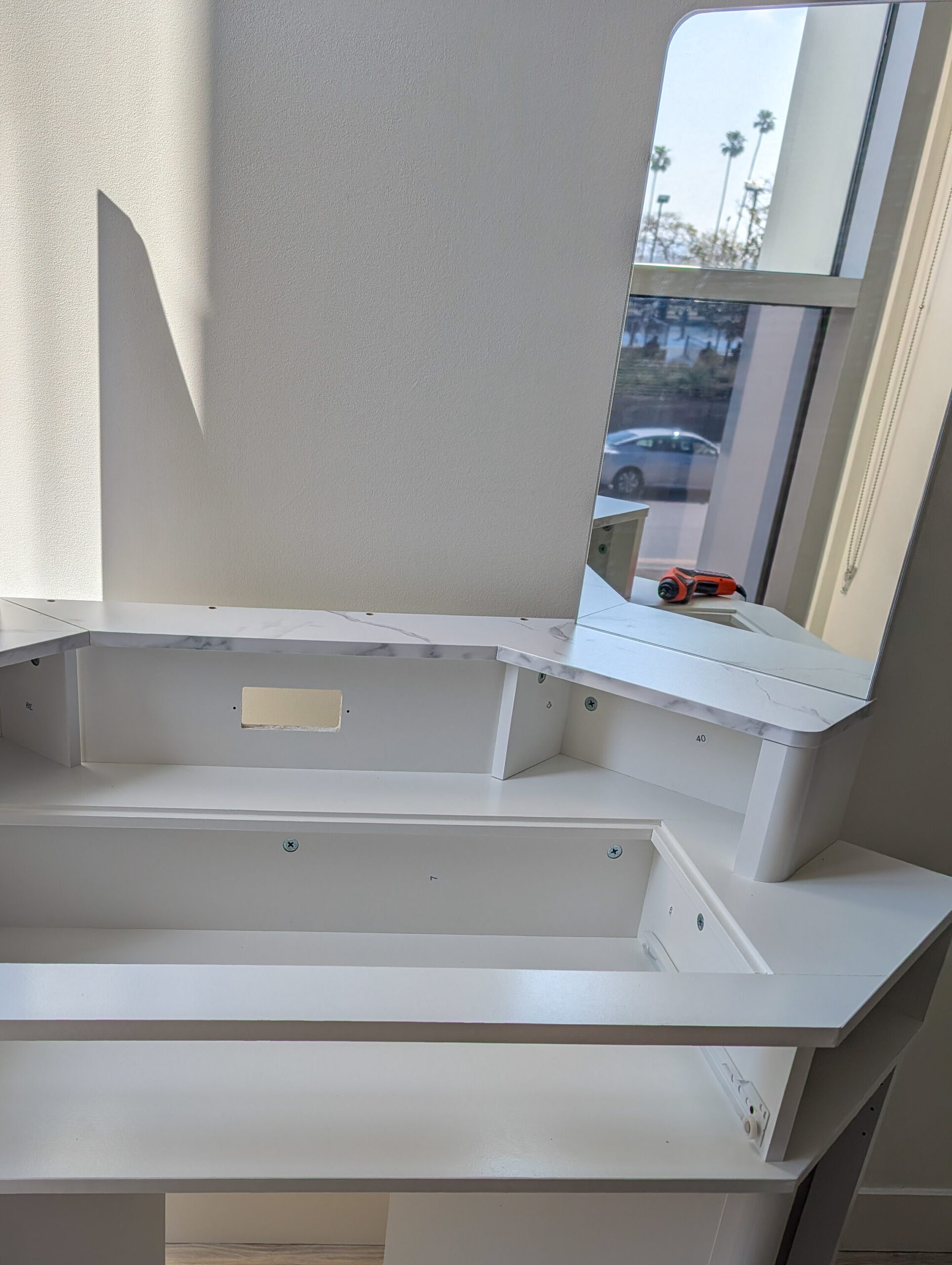 mirrored makeup vanity