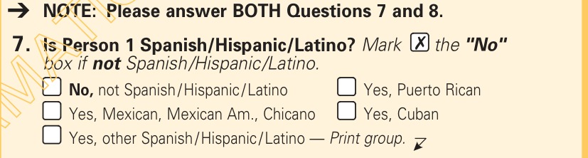 The 2000 census question 7, Is Person 1 Spanish/Hispanic/Latino, with checkboxes, a step in the history of the word Hispanic