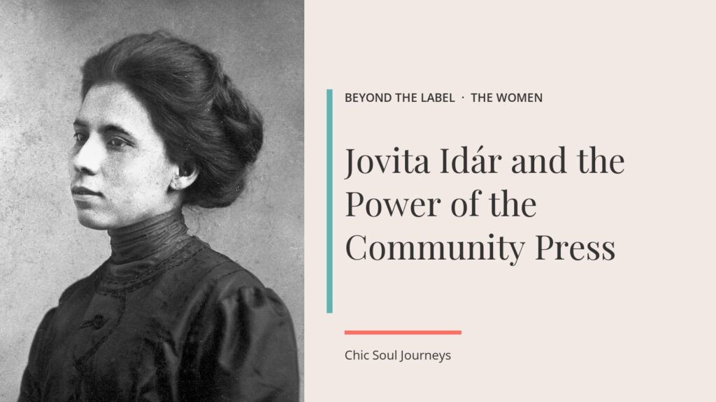 Jovita Idár in a c. 1905 portrait beside the title Jovita Idár and the Power of the Community Press